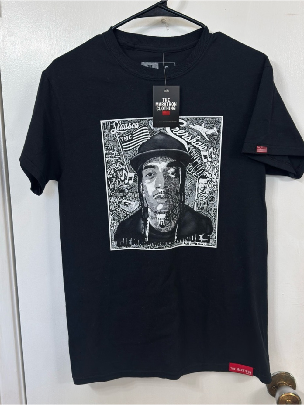 Nipsey Hussle The Marathon Clothing Black Tee with White Portrait Graphic